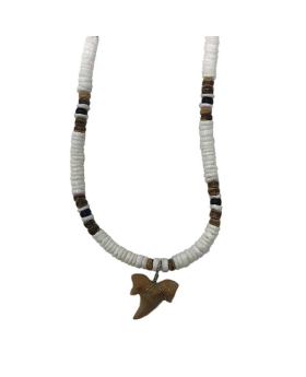 Clam shell Wood bead Real Shark Tooth Necklace