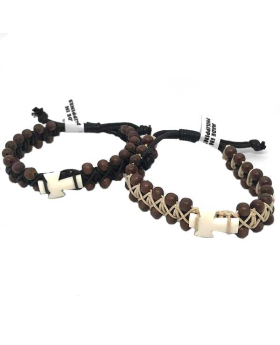 Brown bead and white cross bracelet on leather cord