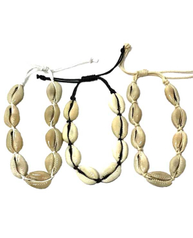 Natural cowrie on assorted string bracelet