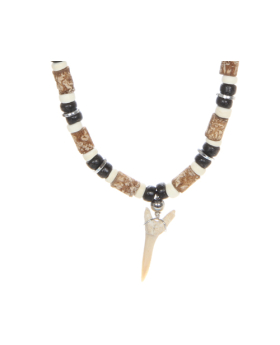 Wood Bead Shell Shark Tooth Necklace