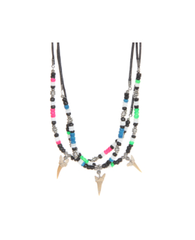 Assorted Neon/Black Bead Shark Teeth Necklace