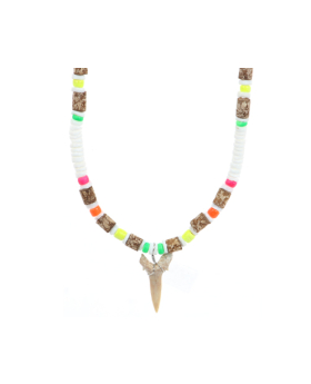 Coco Multi Neon Shell Wood Bead Shark Tooth Necklace