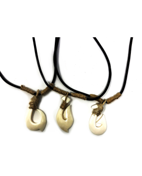 Faux Ivory Hook Leather Cord Necklace