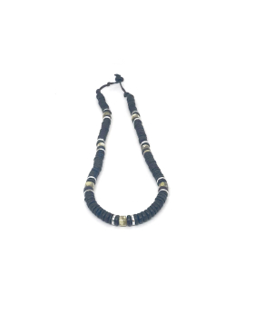 8mm coco with agate stones and silver beds necklace