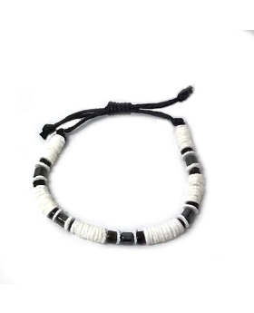 Adjustable white shell with black accent bracelet