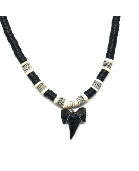 Black coco with graduated black and white coco beads and black Shark Tooth necklace