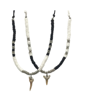 2 Assorted black and white Hieshi with shark tooth necklace