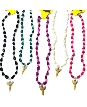 16 inch assorted painted shells with seed beads and Shark tooth necklace
