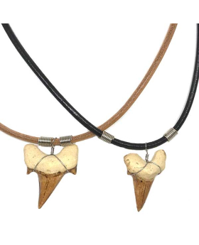 20 inch black for tan leather cord with large resin Shark Tooth necklace
