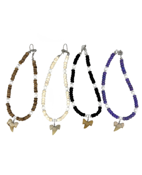 Purple/Black/Tan/Cream assorted beaded Anklet with Shark Tooth
