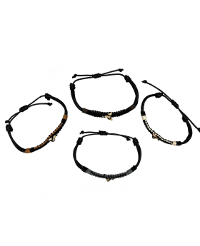 4 Assorted black cord adjustable bracelet with Shark Tooth