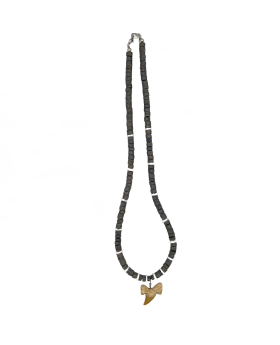 18 inch Necklace with Shark tooth and grey beads 