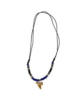 Adjustable cord Necklace with beads and Shark Tooth