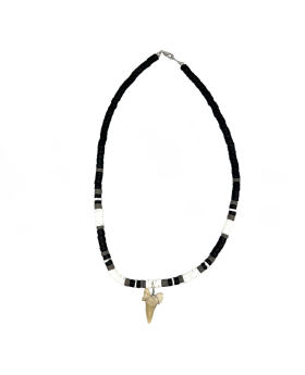 Black/White/Grey beads with Shark tooth Necklace