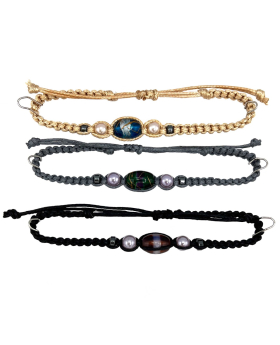  Assorted macrame bracelet with center bead and pearlized beads assorted