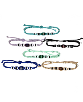 Macrame bracelet with center barrel bead and assorted beads