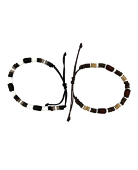 2 Assorted brown & black adjustable cord Bracelet with center cylinder bead