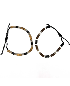 Assorted black string adjustable bracelet with black/brown/tan/white and grey beads