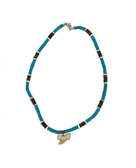 Turquoise brown and white Shell beads with Shark tooth Necklace