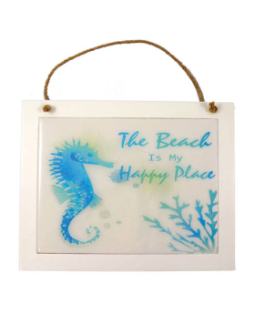 Special Price - Enameled Wood Seahorse/ Beach Wall Sign