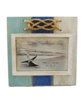 Wood Aqua/ Blue/ White Rope Knot 4x6 Frame