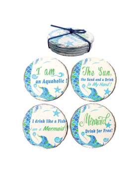Special Price - Set/ 4 ea Mermaid Design Stone Coasters