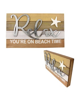Special Price - Wood/Metal Relax You're on Beach Time Box Sign