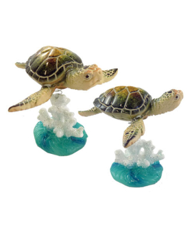 Resin Gloss Green Sea Turtle on Spring Coral Base