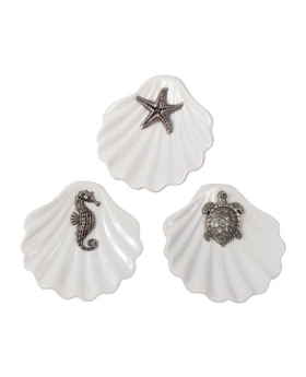 3 Asst Clam Dishes w/ Pewter Decoration
