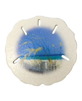 Wood Sand Dollar Magnet w/ Beach Sea Oats Dsn