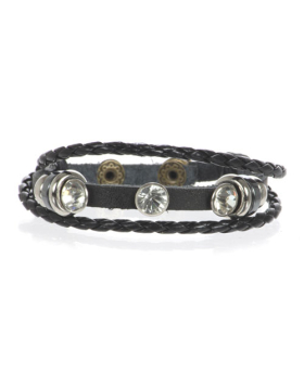 Trio Rhinestone 3 Strand Woven Leather Bracelet
