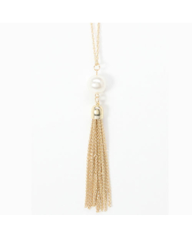 Gold Pearl Tassle Necklace