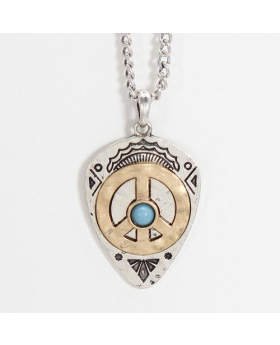 Silver Finish Arrow with Gold Peace Sign Necklace