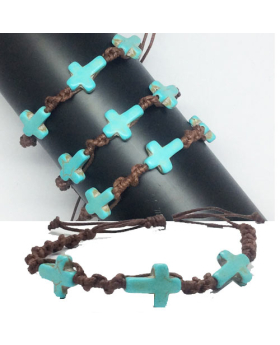 Woven Cord Faux Turquoise Cross Bracelet