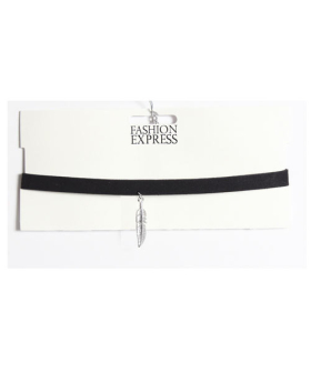 Black Suede Choker with Silver Finish Feather