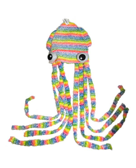 Rainbow Fuzzy striped Squid Hat assorted Pastel and Neon