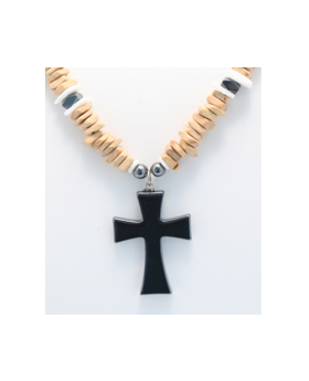 Chip Coco and Hematite Cross Shell Necklace