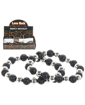 Lava Rock Silver Bead Bracelet