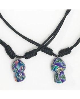 Fimo Mushroom Black Cord Adjustable Necklace