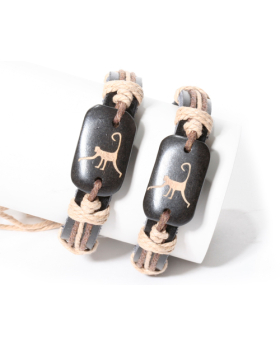 Monkey Wooden Leather Bracelet