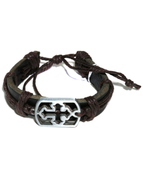 Cross Dog Tag Leather Bracelet Display