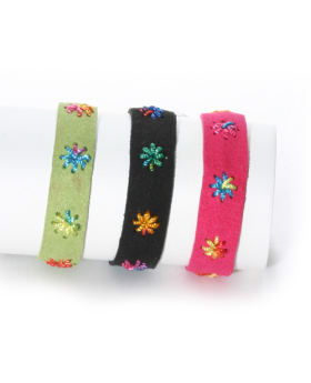 Assorted Multi Color Embroidered Suede Bracelet