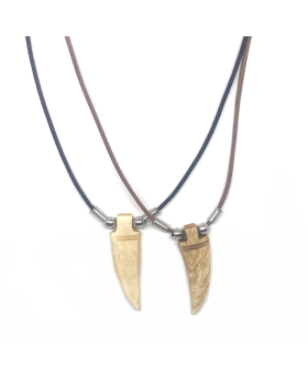 Leather cord with ox bone horn necklace