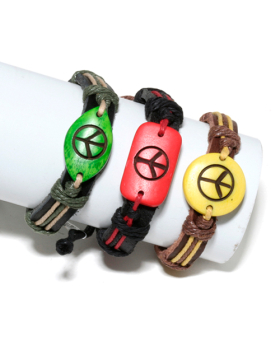 Assorted Color Peace Leather Cord Bracelet