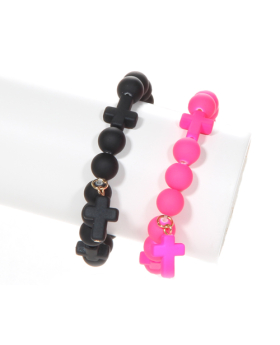 Assorted Large Bead Cross Charm Bracelet