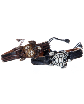 Assorted Stone Turtle Leather Bracelet