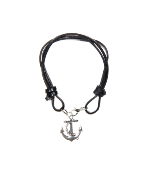 Leather Anchor Charm Bracelet