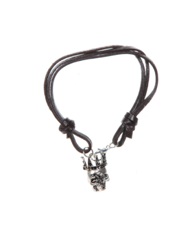 Leather Skull with Crown Charm Bracelet