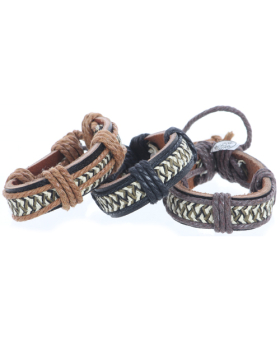 Assorted Straw Leather Woven Bracelet