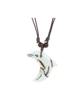 Dolphin Carved Leather Cord Necklace